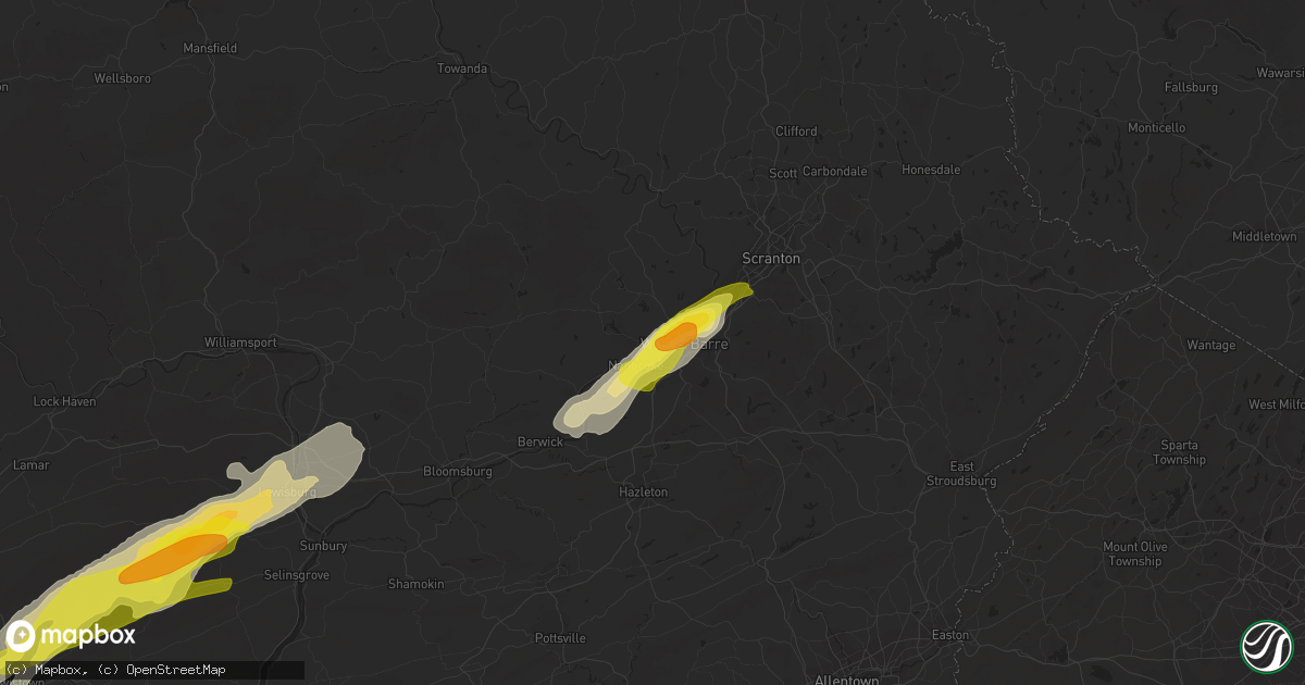 Hail map in Plymouth, PA on April 14, 2019