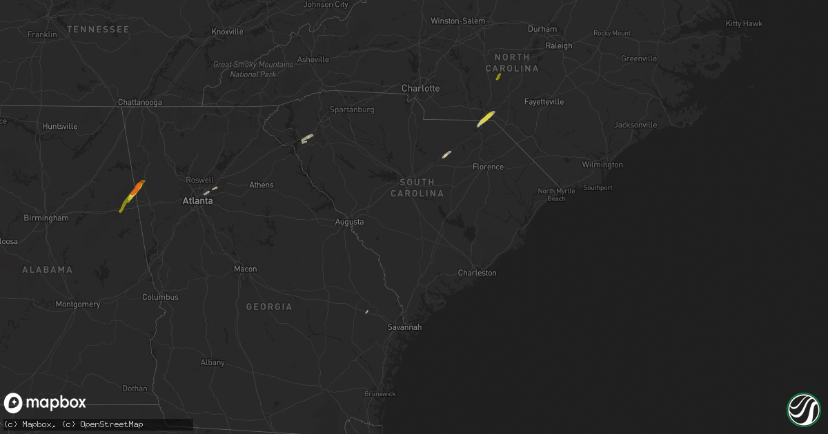Hail map in South Carolina on April 14, 2019