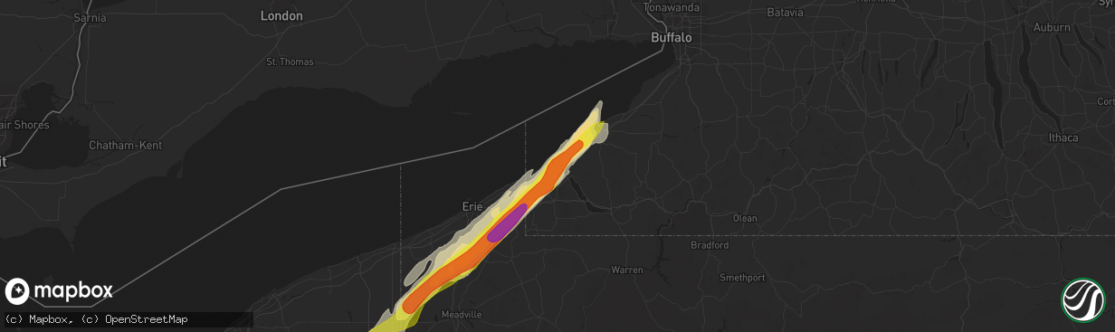 Hail map in Westfield, NY on April 14, 2019