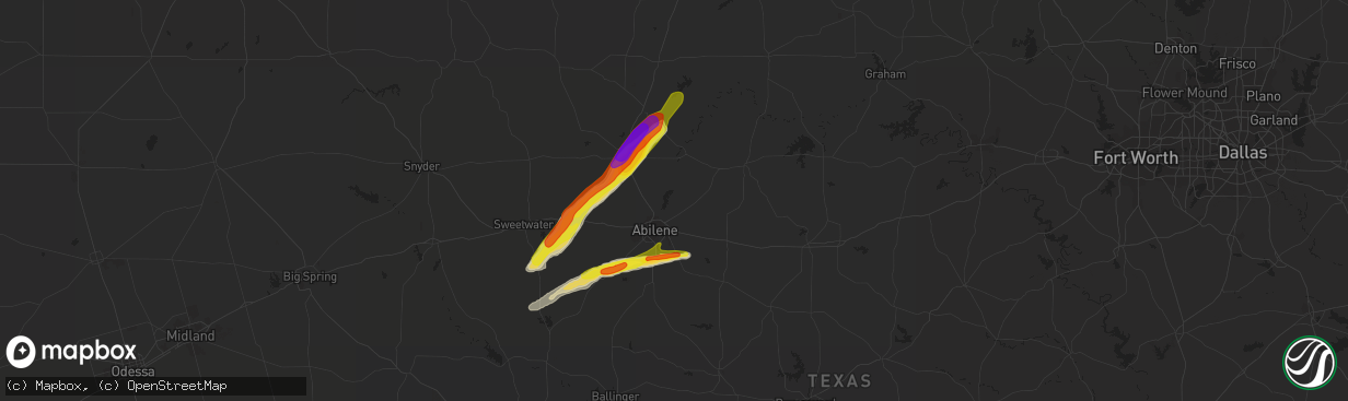 Hail map in Abilene, TX on April 14, 2021