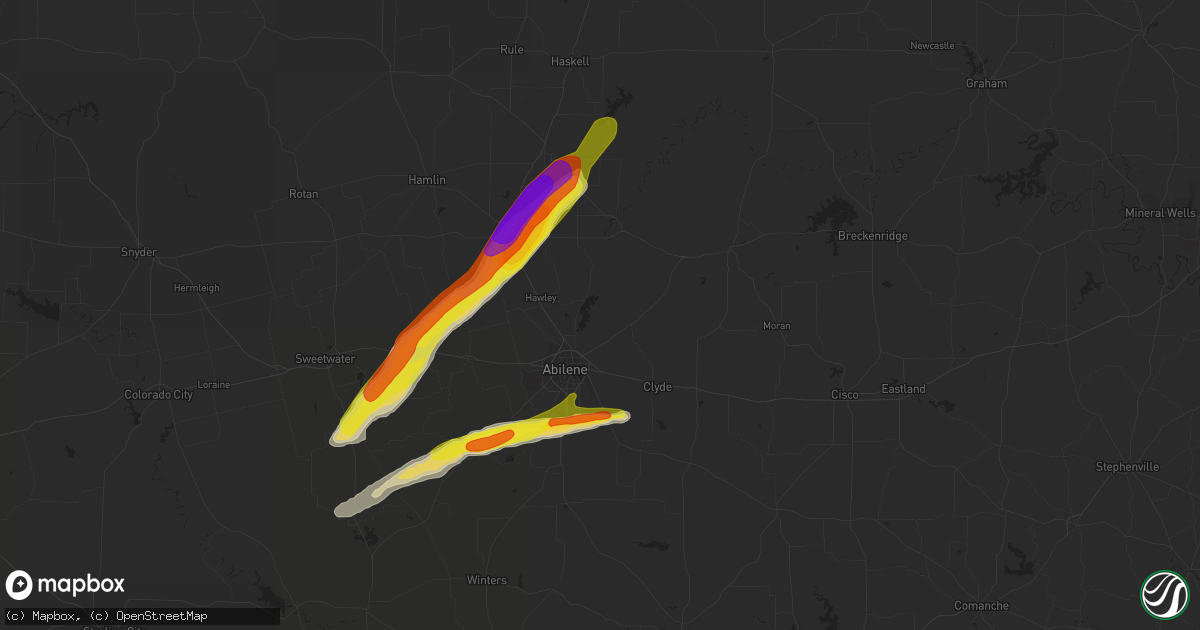 Hail map in Abilene, TX on April 14, 2021