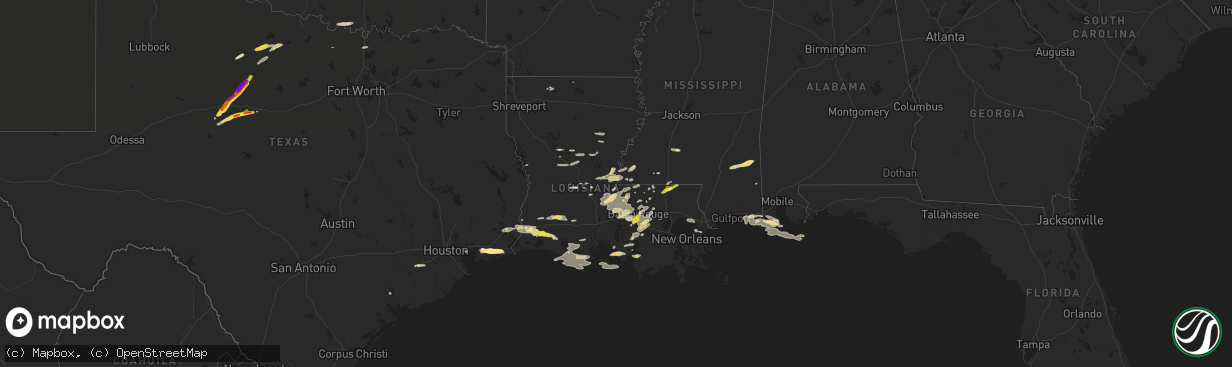 Hail map in Louisiana on April 14, 2021