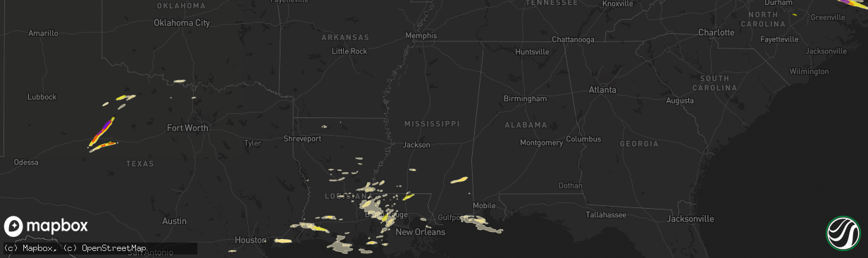 Hail map in Mississippi on April 14, 2021