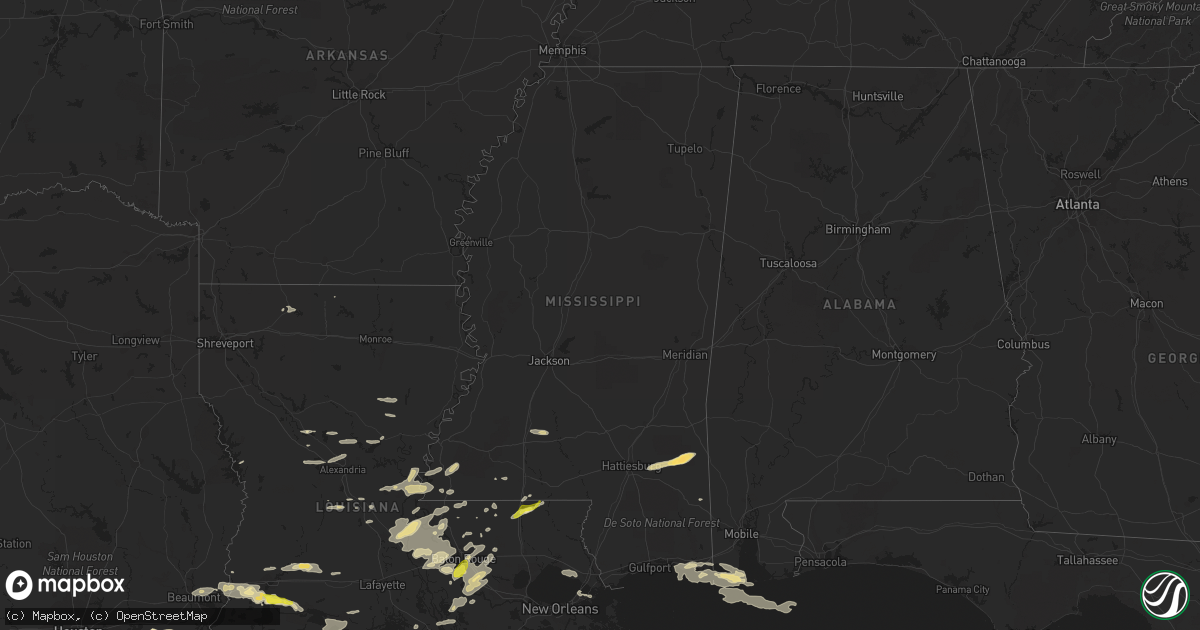 Hail map in Mississippi on April 14, 2021