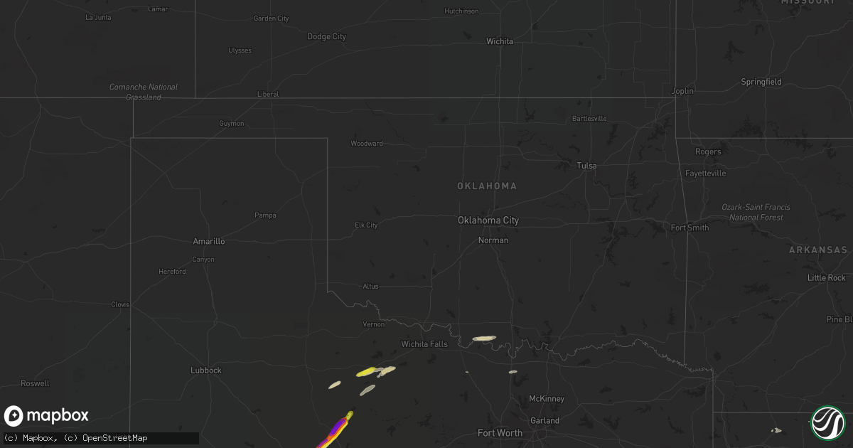 Hail map in Oklahoma on April 14, 2021