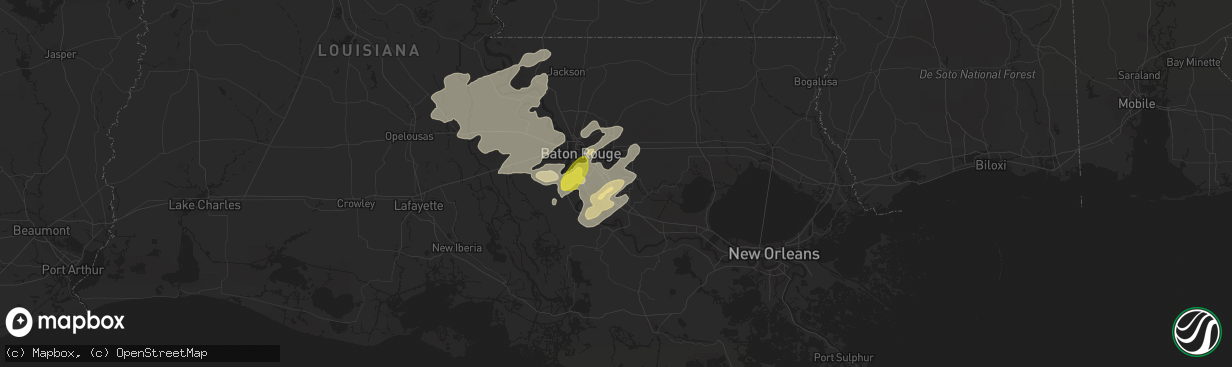 Hail map in Prairieville, LA on April 14, 2021