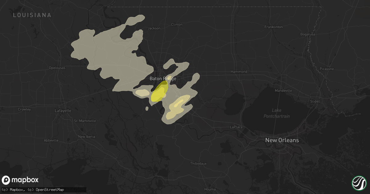 Hail map in Prairieville, LA on April 14, 2021