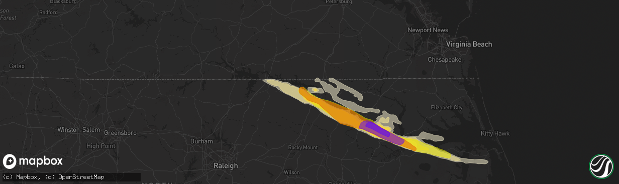 Hail map in Roanoke Rapids, NC on April 14, 2021