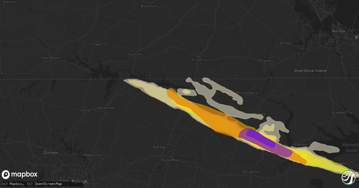 Hail map in Roanoke Rapids, NC on April 14, 2021