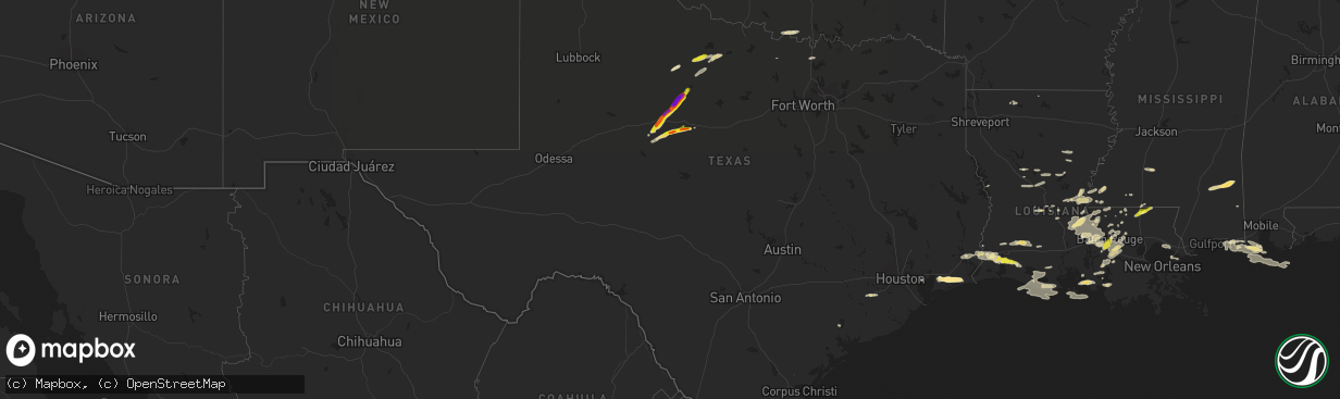 Hail map in Texas on April 14, 2021