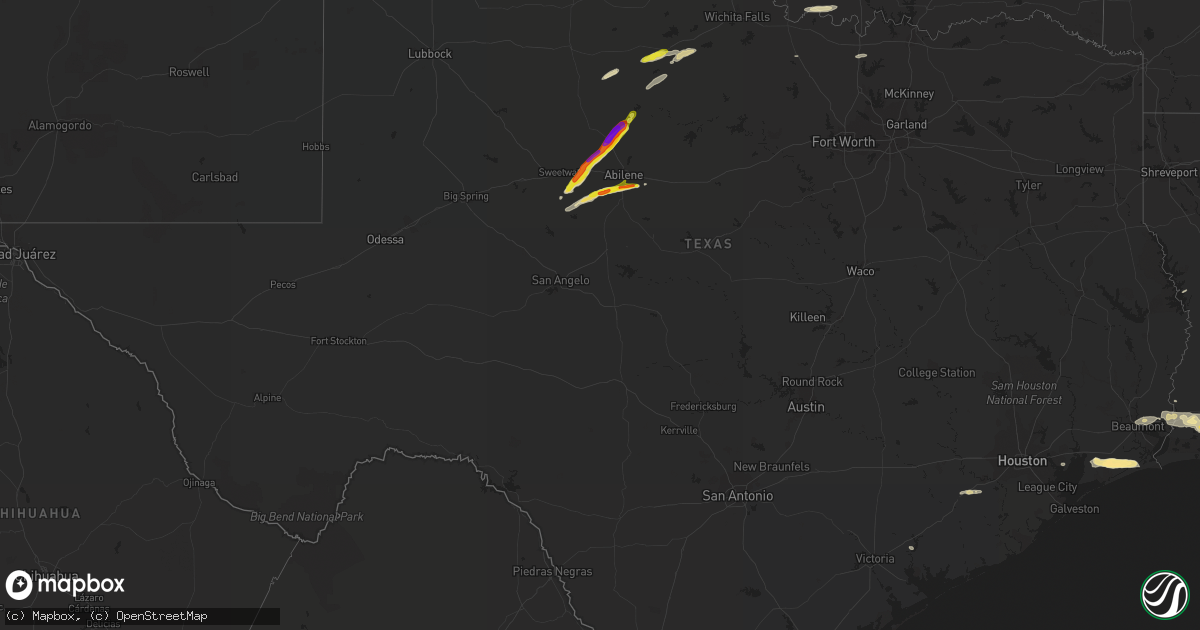 Hail map in Texas on April 14, 2021
