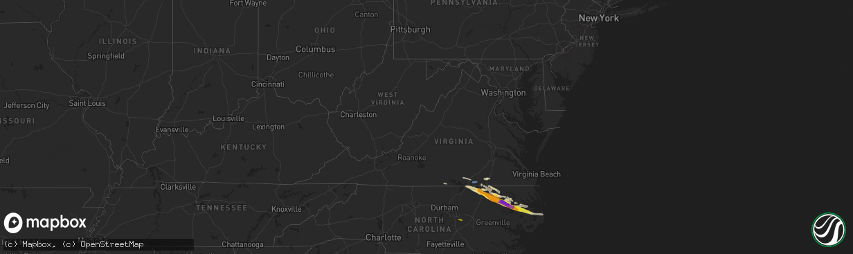 Hail map in Virginia on April 14, 2021