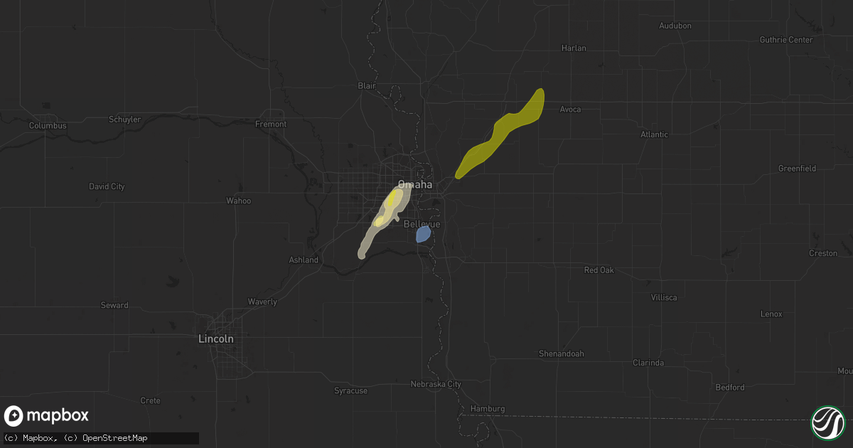Hail map in Bellevue, NE on April 14, 2023