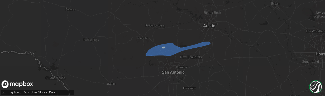 Hail map in Boerne, TX on April 14, 2023
