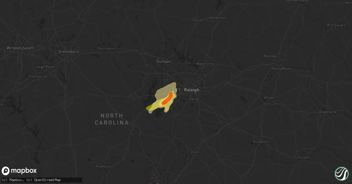 Hail map in Cary, NC on April 14, 2023