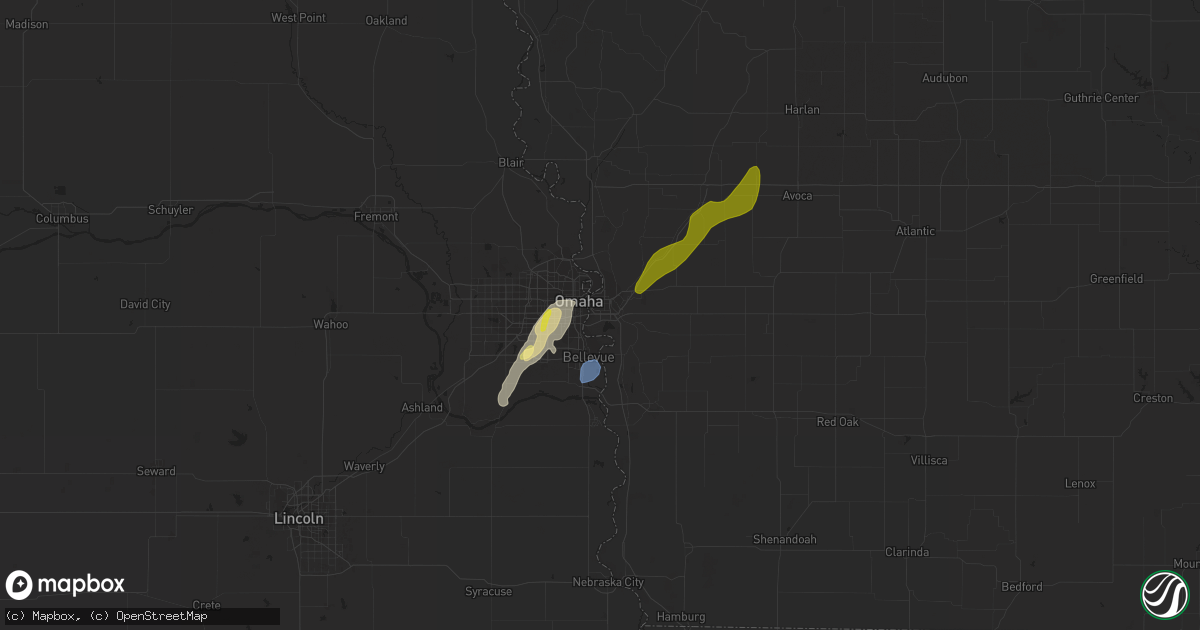 Hail map in Council Bluffs, IA on April 14, 2023