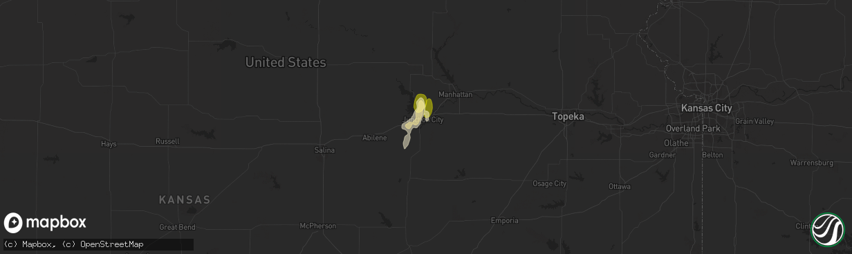 Hail map in Junction City, KS on April 14, 2023