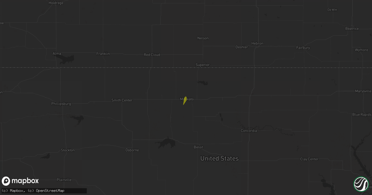 Hail map in Mankato, KS on April 14, 2023