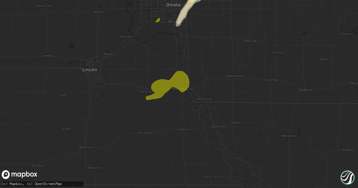 Hail map in Nebraska City, NE on April 14, 2023