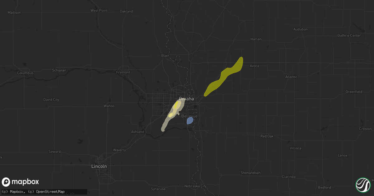 Hail map in Omaha, NE on April 14, 2023