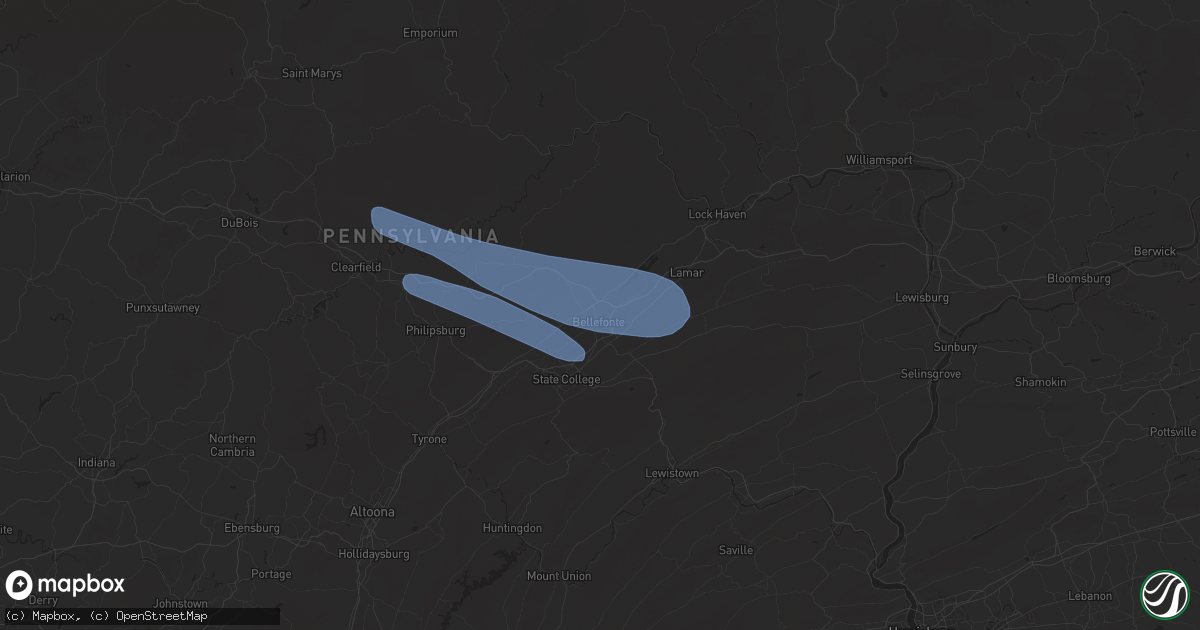 Hail map in Bellefonte, PA on April 14, 2024