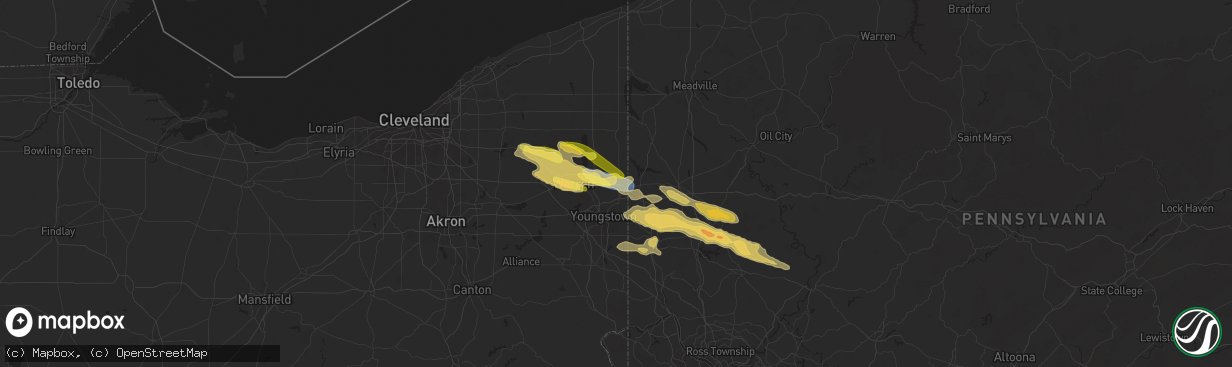 Hail map in Brookfield, OH on April 14, 2024