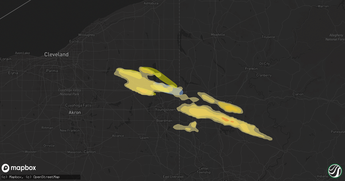 Hail map in Brookfield, OH on April 14, 2024