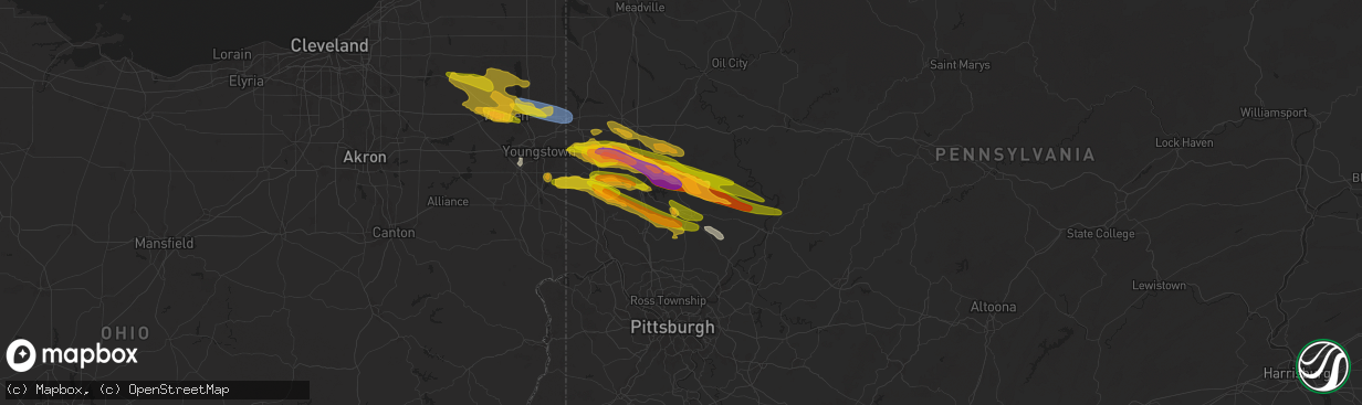 Hail map in Butler, PA on April 14, 2024