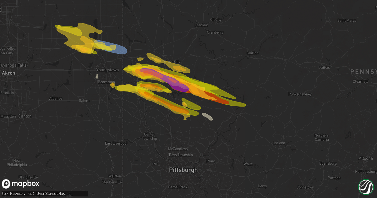 Hail map in Butler, PA on April 14, 2024