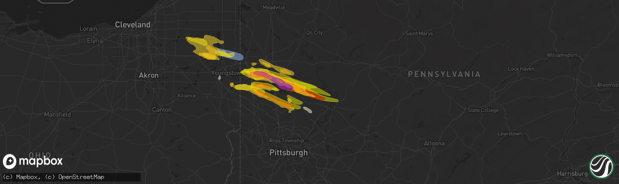 Hail map in Chicora, PA on April 14, 2024