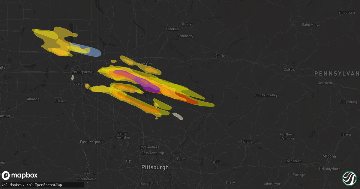 Hail map in Chicora, PA on April 14, 2024