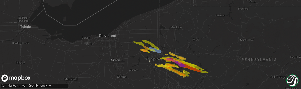 Hail map in Cortland, OH on April 14, 2024