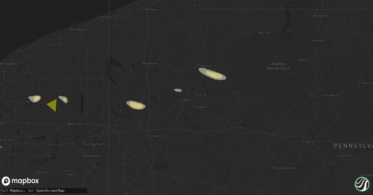 Hail map in Franklin, PA on April 14, 2024