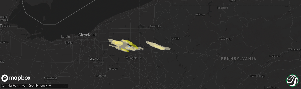 Hail map in Fredonia, PA on April 14, 2024