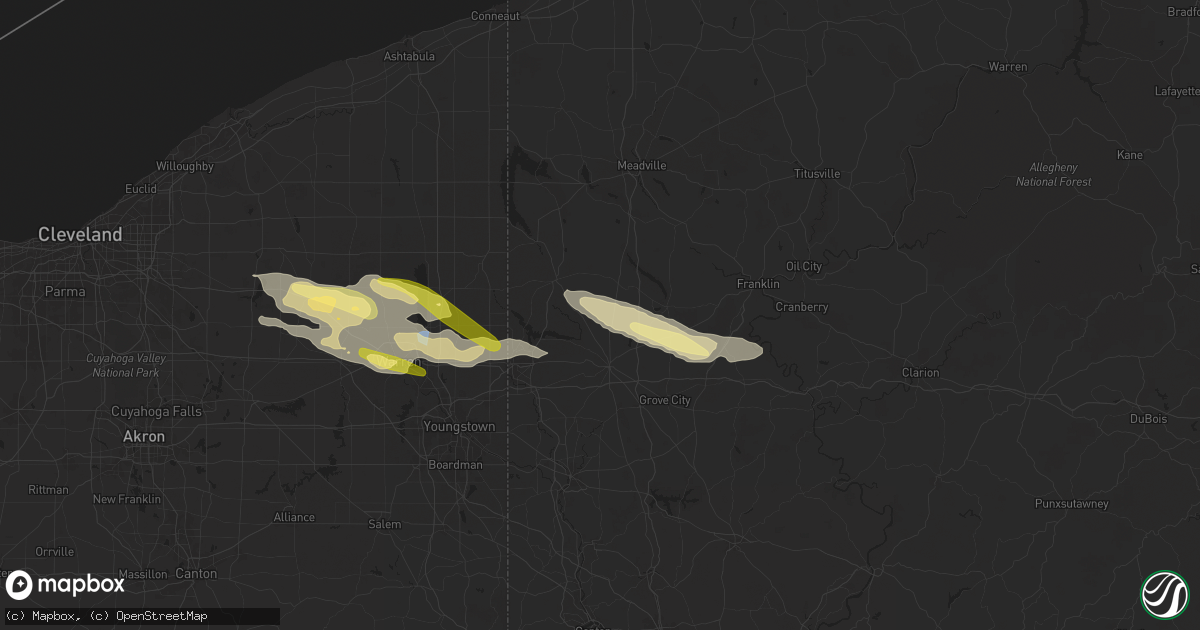 Hail map in Fredonia, PA on April 14, 2024