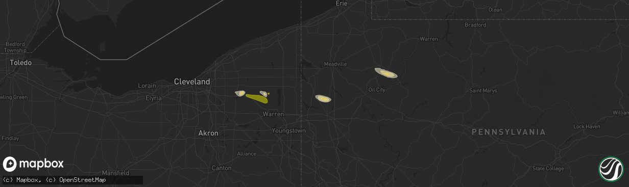 Hail map in Greenville, PA on April 14, 2024