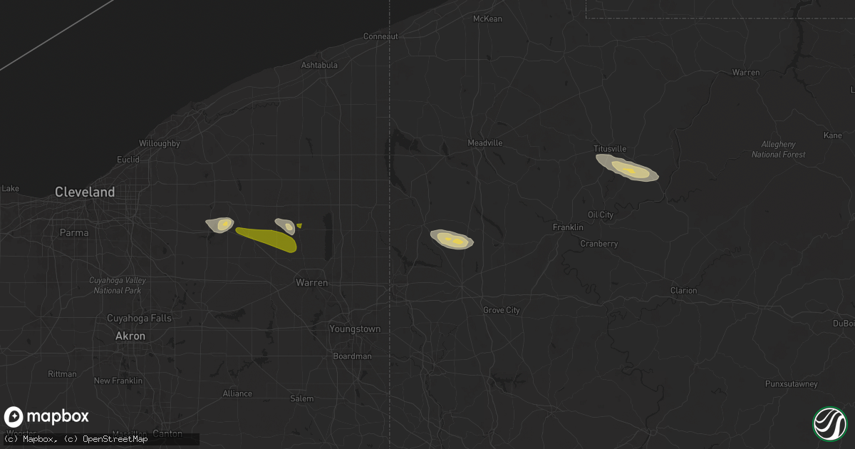 Hail map in Greenville, PA on April 14, 2024