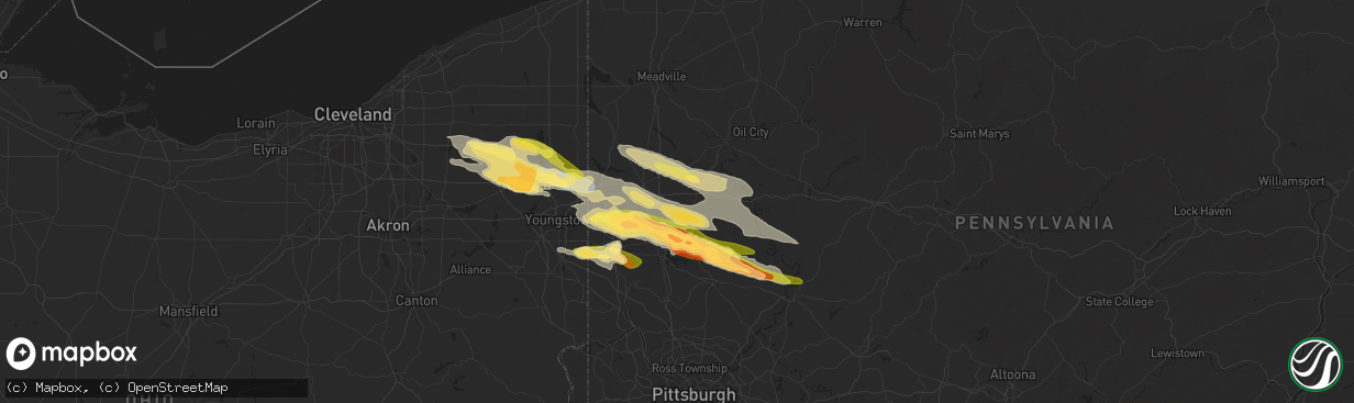 Hail map in Grove City, PA on April 14, 2024