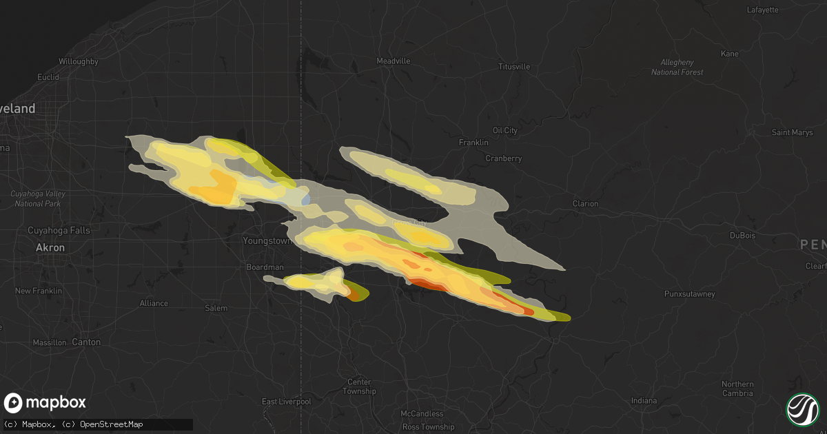 Hail map in Grove City, PA on April 14, 2024
