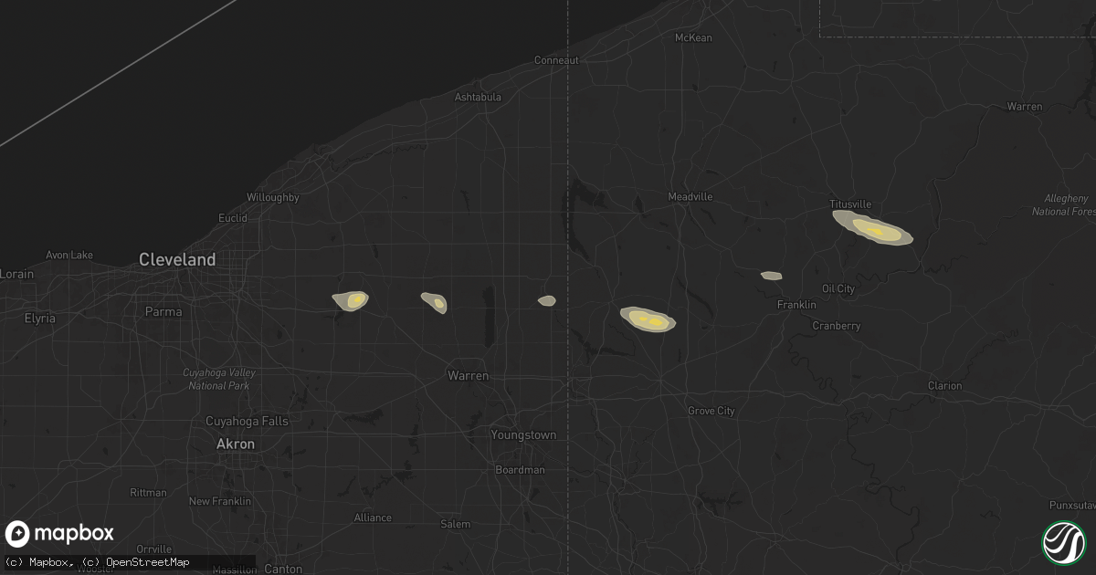 Hail map in Kinsman, OH on April 14, 2024