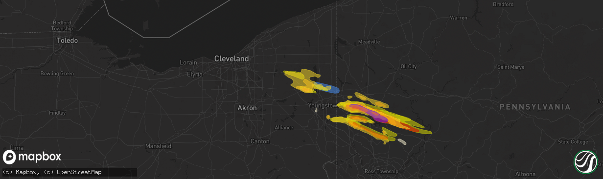 Hail map in Leavittsburg, OH on April 14, 2024