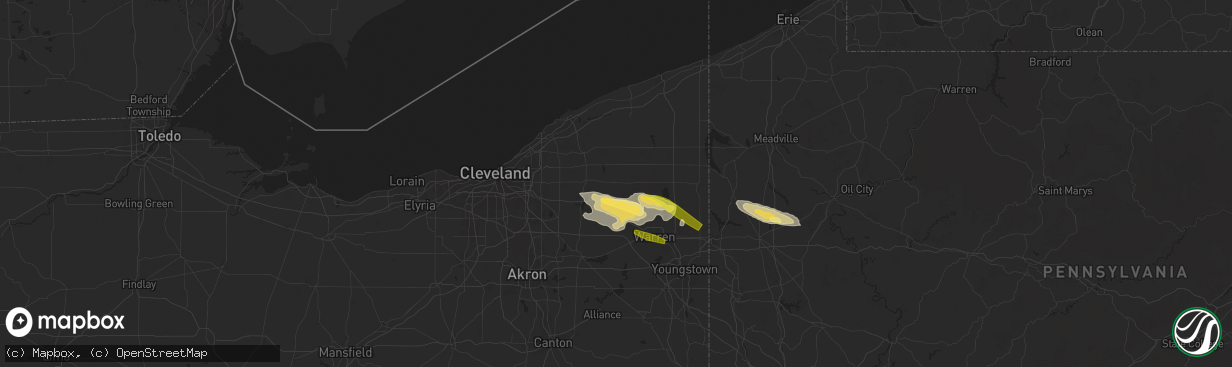 Hail map in Middlefield, OH on April 14, 2024