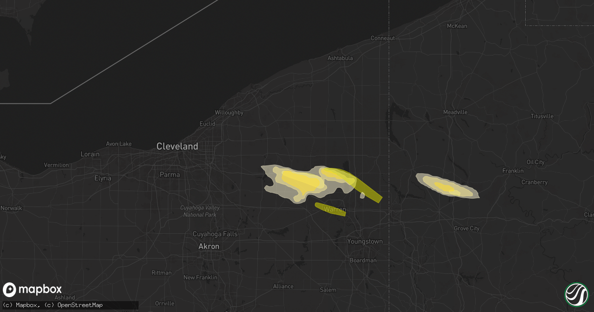 Hail map in Middlefield, OH on April 14, 2024