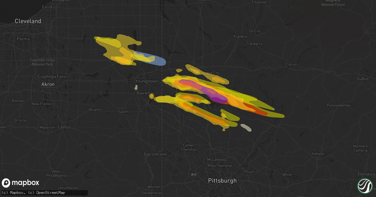 Hail map in New Castle, PA on April 14, 2024