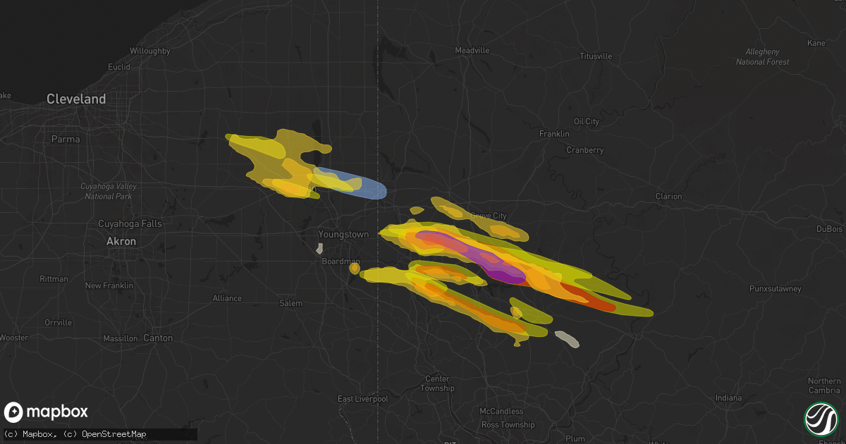 Hail map in New Wilmington, PA on April 14, 2024