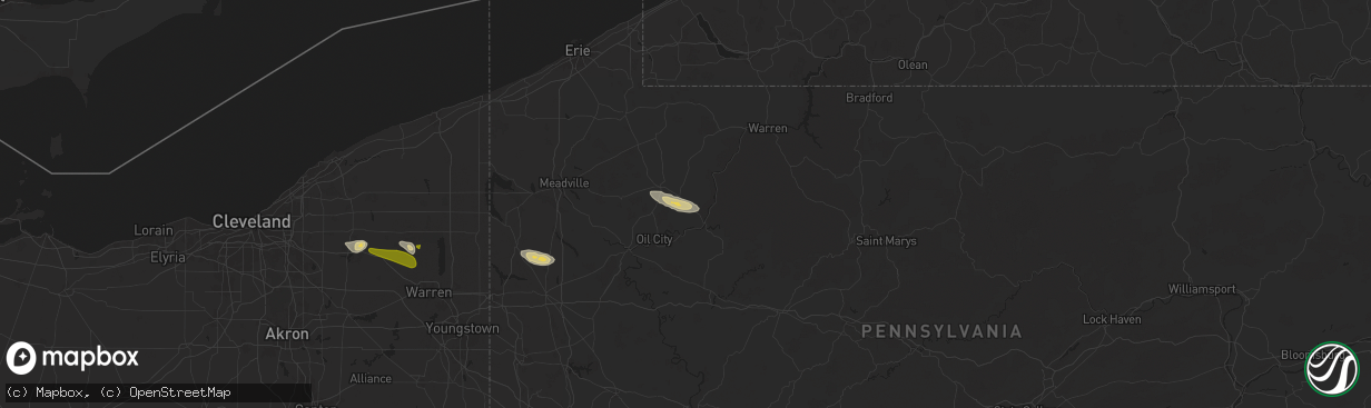 Hail map in Pleasantville, PA on April 14, 2024