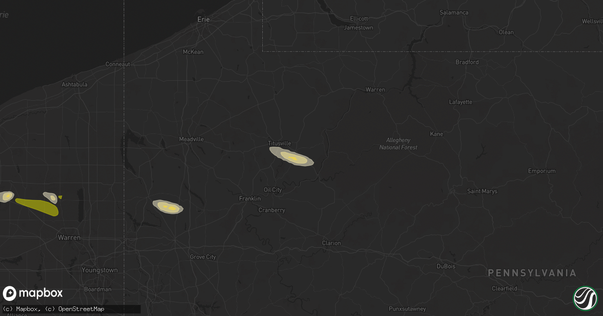 Hail map in Pleasantville, PA on April 14, 2024