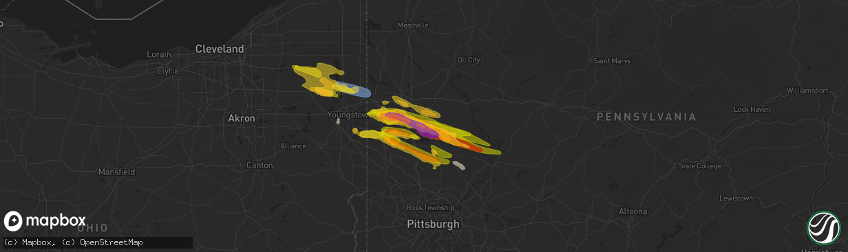 Hail map in Slippery Rock, PA on April 14, 2024