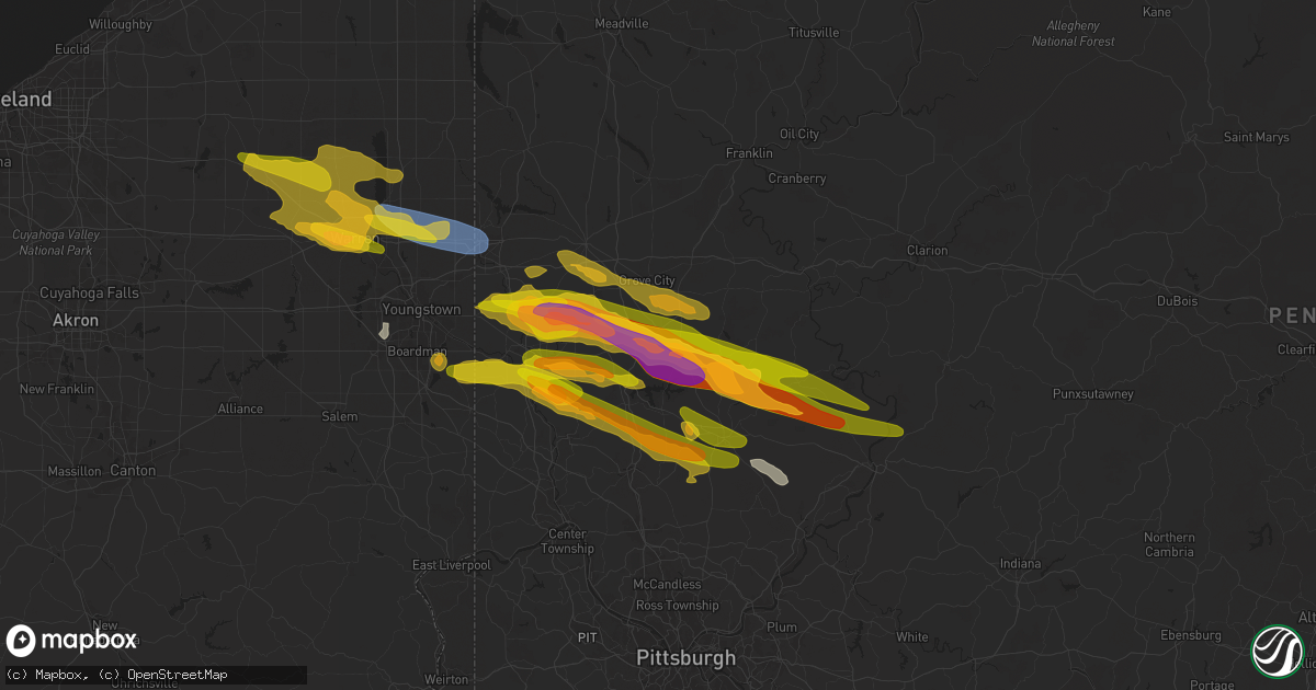 Hail map in Slippery Rock, PA on April 14, 2024