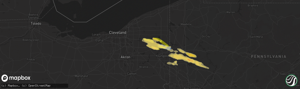 Hail map in Southington, OH on April 14, 2024
